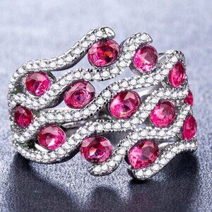 🍂   925 Silver Plated Stylish Red CZ Diamond Ring, FB16FA1103